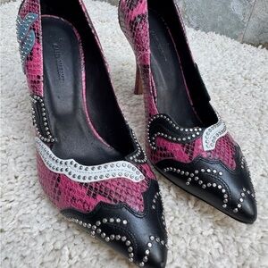 Alessandro Dell'Acqua Pink and Black Snakeskin Heels
